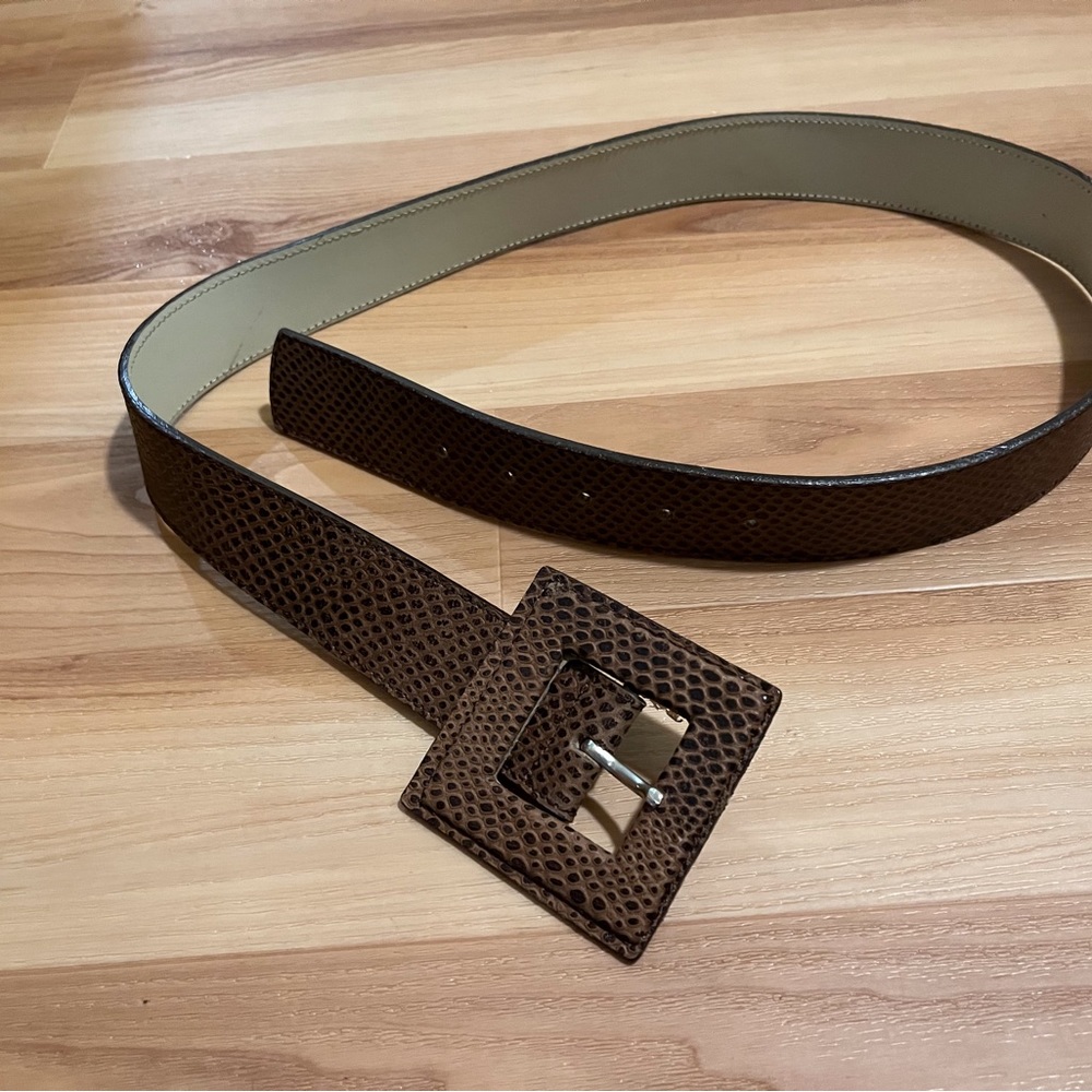 Brown Leather Lizard Pattern Embossed Belt